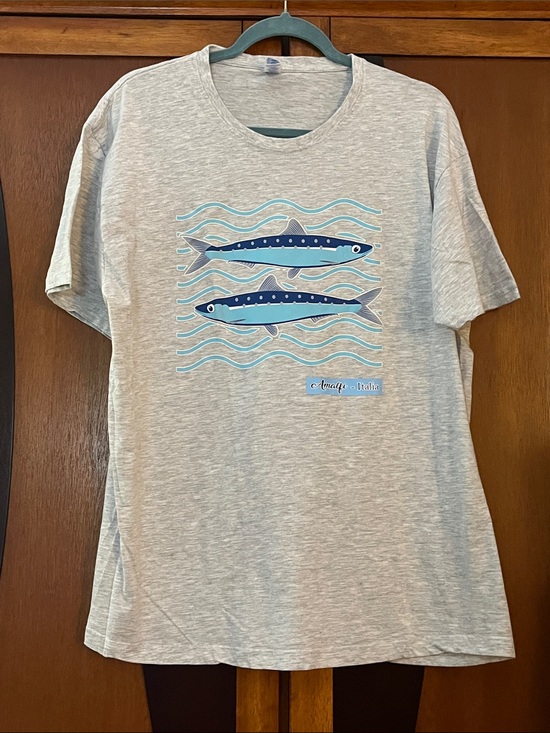 THK Tops - 🦀NWOT Gray Tee with Blue Amalfi Sardine Graphic